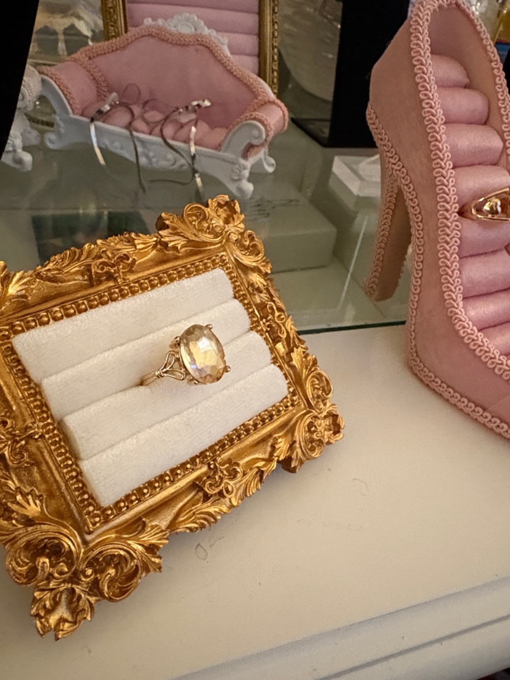 Gold-Tone Ring with Champagne Gemstone - Women Jewelry size 6